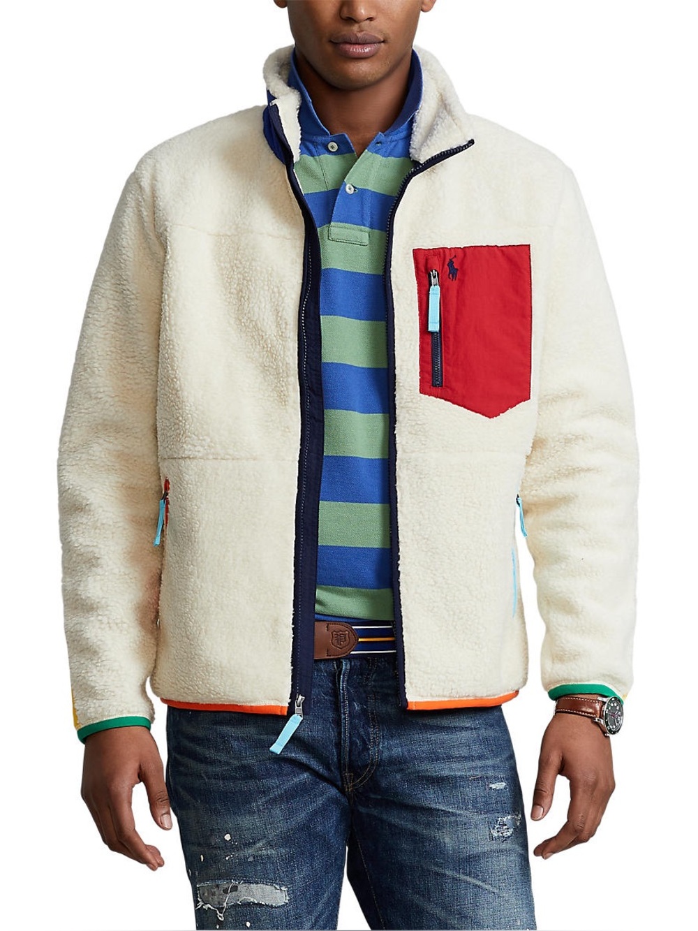 Polo Ralph Lauren Hybrid Fleece Jacket Colorblock Elbow Patches